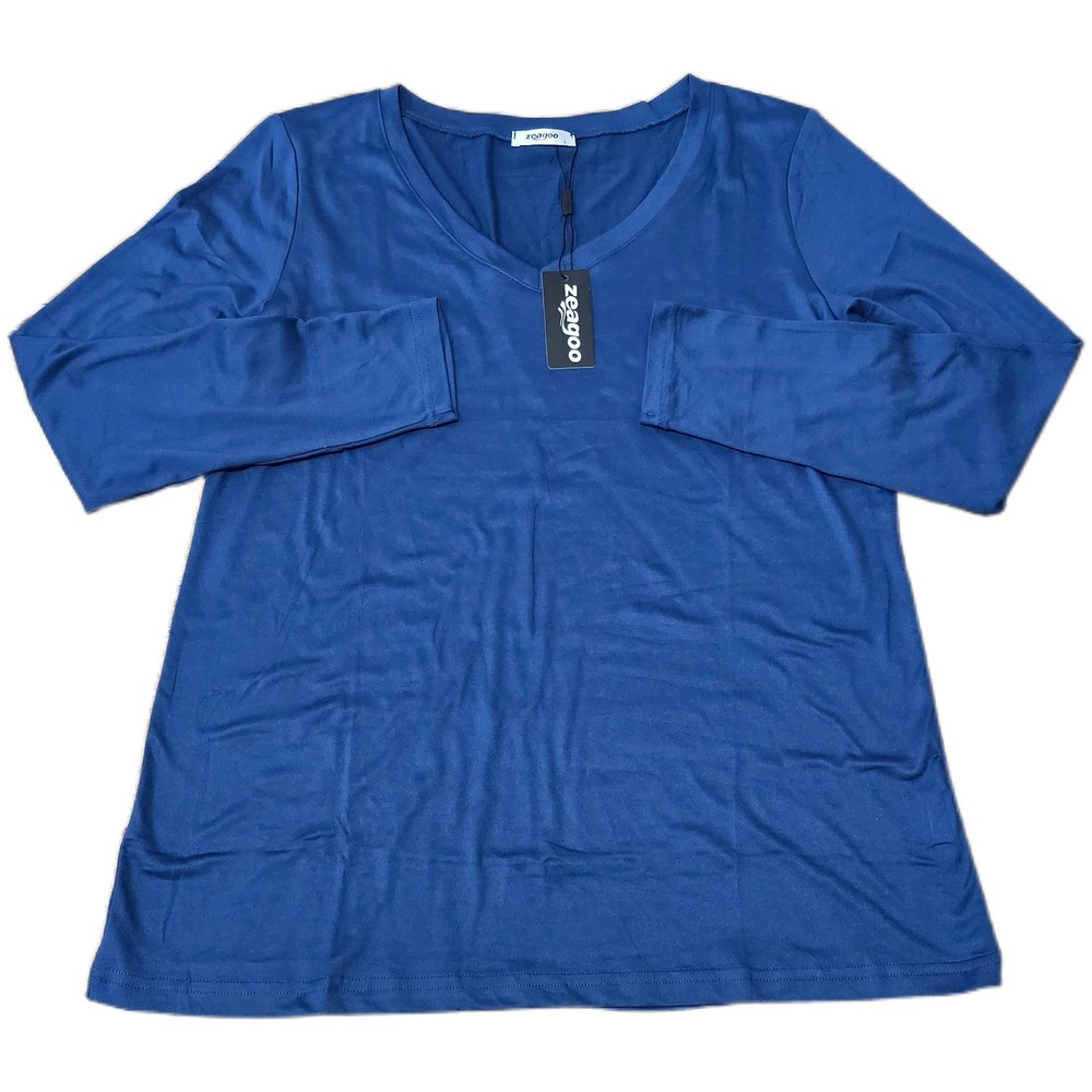 Zeagoo Womens‎ Royal Blue V-Neck Long Sleeve T-Shirt Top Size Large NWT